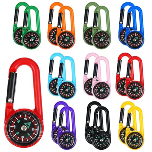 20 Stück Mini Kompass Kinder, Schlüsselanhänger mit Karabiner und Compass, tragbarer Outdoor-Kompass für Wandern, Camping, Geschenke