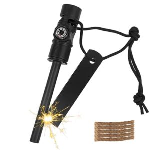 Feuerstahl Feuerstein Survival Set, Wasserfester Magnesium-Entzunderer mit Kompass Pfeife zum Camping Outdoor und Überleben