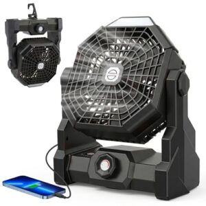 Qoosea Camping Ventilator 3-in-1, Tragbarer USB-C Campinglüfter mit LED-Licht und großem Akku für Zelt, Outdoor-Aktivitäten, Angeln und Hausgebrauch