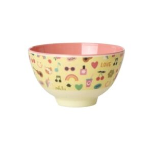 Melaminschale mit bunten Icon-Motiven, 11 cm, BPA-frei für Snacks, Obst und Desserts