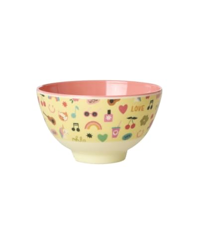 Melaminschale mit bunten Icon-Motiven, 11 cm, BPA-frei für Snacks, Obst und Desserts