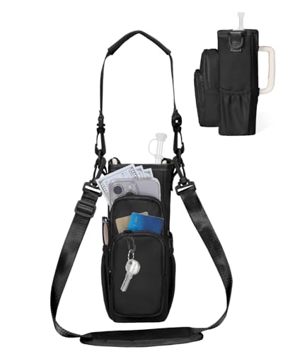 Trinkflaschen-Tragetasche für Stanley Adventure Quencher 30 und 40 oz mit Taschen, verstellbarer Schultergurte und wasserdichter Verpackung.