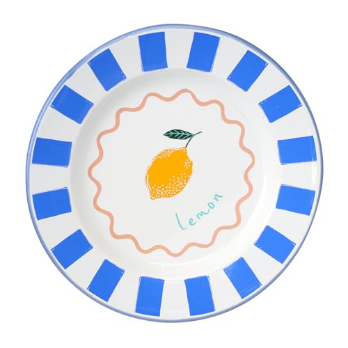 Handgefertigter Emaille-Essteller mit Zitronendesign, ideal für Outdoor-Dining und Sommer-Tischgeschirr