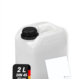 Trevendo Wasserkanister 2 Liter (DIN 45, Ø35 mm) - Vielseitig einsetzbar, robust und sicher - Lebensmittelecht - BPA-frei - Ideal für Camping, Reisen und mehr