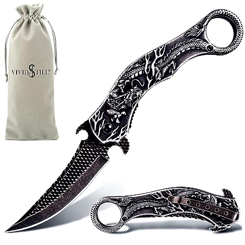 Klappmesser mit Titanplattierung, 3D Drache Prägen, für Männer, Outdoor, Überleben, Camping
