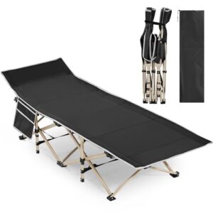 Campingbett, Feldbett mit Transporttasche, 150 kg belastbar, schwarz
