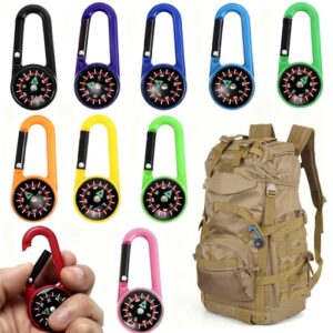 Bunte Mini Karabiner Kompass, Outdoor Kinder Karabinerhaken Mini Kompaß, multifunktionaler tragbarer Karabiner Haken Minikompaß für Outdoor und Wandern.