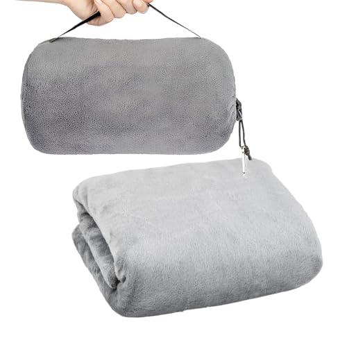 2 in 1 Reisedecke, 127x152cm, Reisekissen Flugzeug Kissen, Tragbare Thermodecke Outdoor Ultraleicht Warm mit Gepäckhülle Rucksackclip für Alle Jahreszeiten Lange Flüge Reisen Auto Büro Zuhause