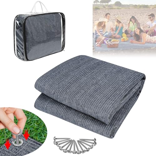 Campingteppich aus HDPE mit Aluminium-Schlaufen für den Außenbereich, 3 m x 3 m groß, grau-blau
