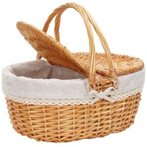 Praktischer und stilvoller Picknickkorb für Outdoor-Ausflüge, handgeflochtener Weidenkorb mit Doppeldeckel und Einsatz, ideal zum Aufbewahren von Lebensmitteln und Getränken