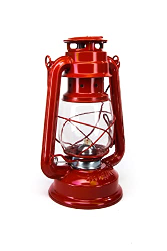 Campfrei Petroleumlampe 30 cm Rot Pulverbeschichtet, Glas, Sturmlaterne für Camping und Zelturlaub