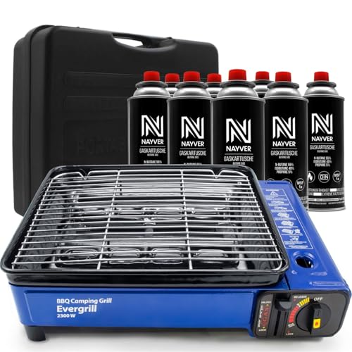 Camping-Gasgrill Evergrill mit 8 Gaskartuschen, leistungsstarker und präziser Camping Gasgrill für unterwegs saftiges BBQ Barbeque