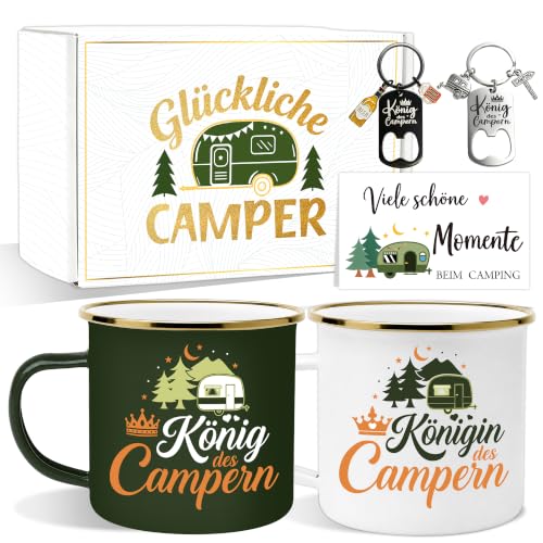 Camping Geschenk Set für Paare, Camping Tasse Becher zum Campen, Ausrüstung Geschenke für Camper. Das perfekte Geschenkset für Campingliebhaber