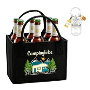 Praktisches Campingliebe Flaschentasche Set mit Öffner und Schlüsselanhänger, ideal für Wohnmobil Fans, Männer und Frauen, Grillabend, Picknick, Reise