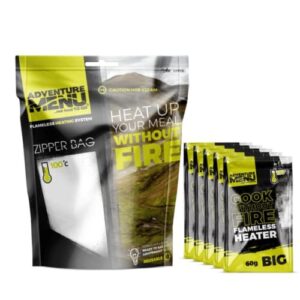 Flammenlose Heizung für unterwegs, Camping und Outdoor. Einsetzen Sie einfach Wasser auf den Erhitzer und zusammen mit dem Essensbeutel in einen separaten Zipper-Bag geben.