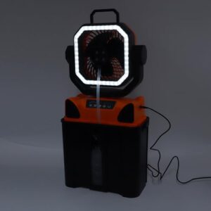 Camping Ventilator mit LED Lichtband, 6 Liter Eimer Fernbedienung, wiederaufladbar für Zeltreisen, Angeln, Baustelle im Freien