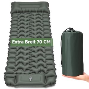 Camping-Matratze extra breit, ultraleicht und aufblasbar mit integriertem Kissen & Fußpumpe für Outdoor-Reisen