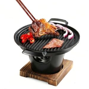 Portabler Hibachi Grill aus Gusseisen, kleiner tragbarer rauchfreier Tischgrill für Innen und Außenbereich mit Holzkohlegrill aus Aluminiumlegierung
