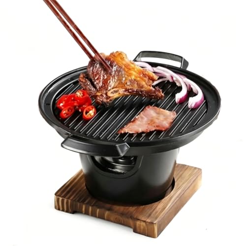 Portabler Hibachi Grill aus Gusseisen, kleiner tragbarer rauchfreier Tischgrill für Innen und Außenbereich mit Holzkohlegrill aus Aluminiumlegierung