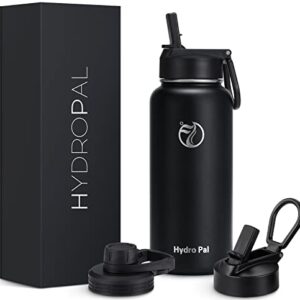 HydroPal Isolierflasche 1000ml Edelstahl, BPA-frei, 24h kalt/12h heiß, auslaufsicher, Sport- & Trinkflasche mit Strohhalm & 2 Deckeln (Trinkhalm + Ausguss), rutschfest für Alltag & Sport