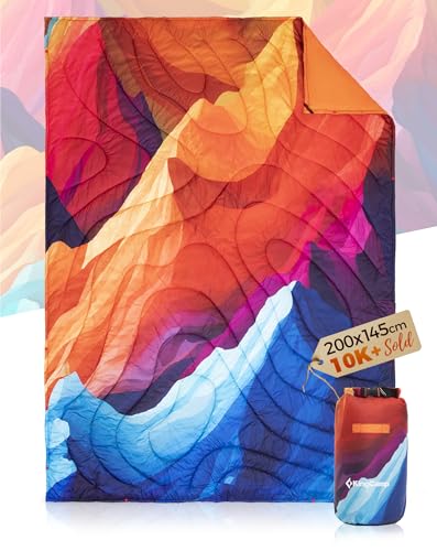 KingCamp Reisedecke Ultraleicht, Outdoor-Campingdecke mit warmem Wasserabweisen, kompakte Größe für Camping und Büro im Haus oder unterwegs, bunte Decke 200x145cm
