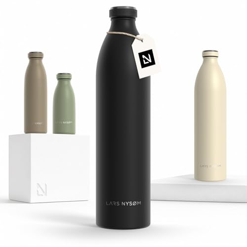 LARS NYSØM Edelstahl Trinkflasche 350ml, 500ml, 750ml, 1L - Thermosflasche Kohlensäure geeignet - Wasserflasche für Sport und Outdoor