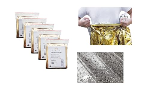 Lauroo Notfall-Rettungsdecke - 160x210 cm Gold/Silber - Wärmefolie für Erste Hilfe, Sonnenschutz, Survival, Camping und Outdoor-Aktivitäten - wind- und wasserfest, einzigartige Schutzeigenschaften