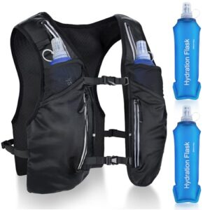 Trinkrucksack mit zwei 500-ml Trinkflaschen und großer Handytasche für Joggen, Wandern, Trail Marathon - atmungsaktive Laufweste mit reflektierenden Streifen