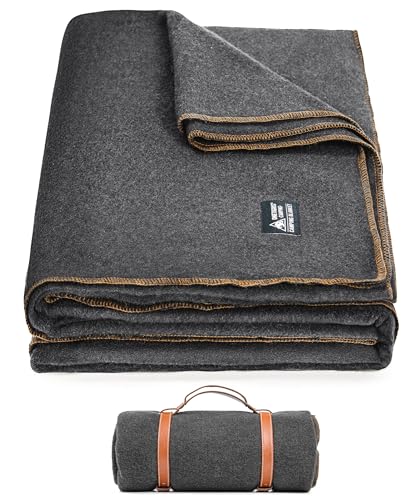 Wolldecke 80% Wolle, Camping und Reisebekleidung, warme Decke für Outdoor-Aktivitäten, Grau