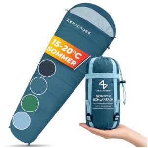 Sommerschlafsack für Erwachsene und Kinder, kleines Packmaß, ultraleicht, Mumienschlafsack für Camping, Outdoor und Festivals, marineblaue Farbe, 100GSM Außenmaterial, weiches Innenfutter, hoher Komfort, gute Isolierung, OEKO-TEX Materialien, sicherer Trag