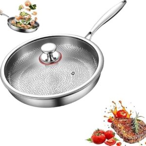 Titan-Pfanne mit gehämmerten Oberfläche, keine Chemie, kein Verziehen oder Absplittern, leicht zu reinigen, spülmaschinengeeignet, für gaskocher, elektrischen Herd und Induktionsherd geeignet.