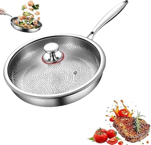 Titan-Pfanne mit gehämmerten Oberfläche, keine Chemie, kein Verziehen oder Absplittern, leicht zu reinigen, spülmaschinengeeignet, für gaskocher, elektrischen Herd und Induktionsherd geeignet.