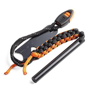 WallEgo Feuerstahl, 10cm langer Feuerstab mit 10000 Schlägen, Magnesium Feueranzünder und Notfallpfeife für Camping, Abenteuer und Outdoor-Aktivitäten