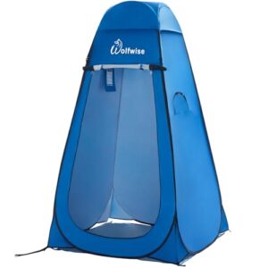 WolfWise Pop-Up Duschzelt Camping & Umkleidezelt mit Boden - Silberbeschichtet, UV-Schutz 50+ & Wasserabweisend, Toilettenzelt mit Fenstern, Hoch Breit 47" (120 cm), Höhe 83" (210 cm), Blau