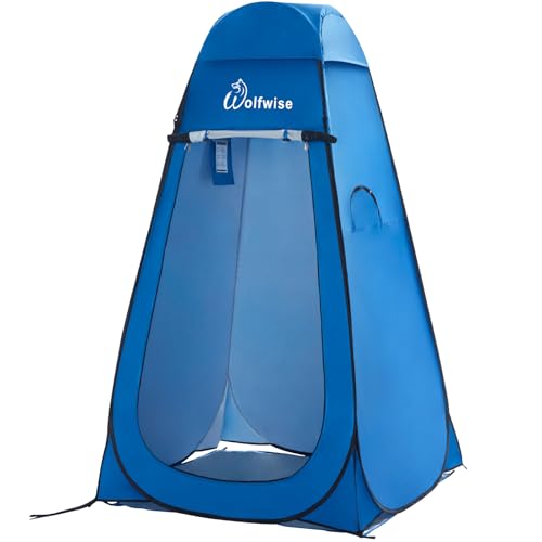 WolfWise Pop-Up Duschzelt Camping & Umkleidezelt mit Boden - Silberbeschichtet, UV-Schutz 50+ & Wasserabweisend, Toilettenzelt mit Fenstern, Hoch Breit 47" (120 cm), Höhe 83" (210 cm), Blau