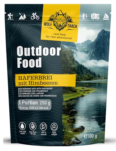 Haferbrei mit Himbeeren, gefriergetrocknetes Outdoor-Food für Camping und Trekking