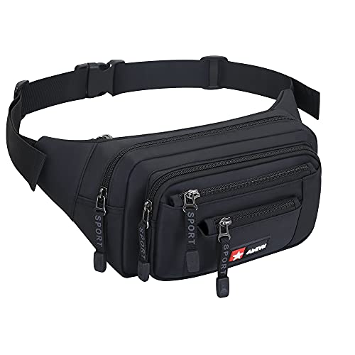 Wasserdichte Gürteltasche für Damen und Herren mit Reißverschluss, ideal für Reise, Wanderung und Outdoor-Aktivitäten Schwarz