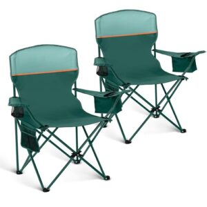 Zwei faltbare Campingstühle in Grün von High Point Sports für 2 Personen, bis zu 102kg Tragfähigkeit, Getränkehalter und kompakte Faltung für Outdoor-Aktivitäten wie Camping, Picknicks oder Events