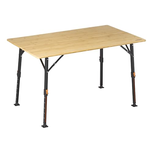 Klapptischer Campingtisch aus Bambus mit drei Höhenstellungen, ideal für Garten oder Camping, inklusive Tragetasche