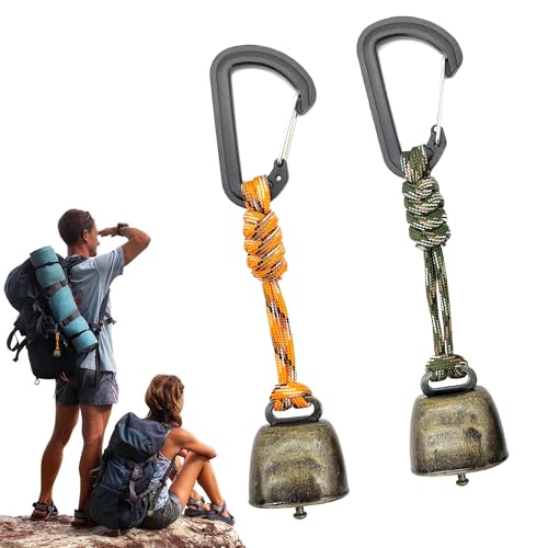 Zwei Anti-Bär-Glocken von CHENNAN für Wandern und Outdoor-Aktivitäten, kleine robuste Glocken mit schwarzen und orangenen Seilen