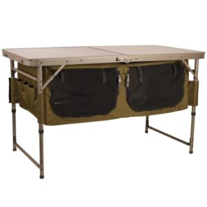 Campingtisch mit Stauraum für das Kochen und Zubereiten von Mahlzeiten, ideal für Camping- und Angel-Ausflüge