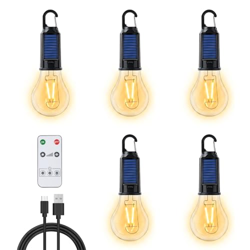 Tragbare LED-Camping-Lampe mit 3 Helligkeitsebenen, Solar Charging und Fernbedienung für Camping, Notfall oder Stromausfall