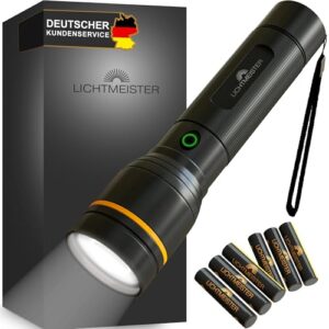 LICHTMEISTER Taschenlampe mit 500 Lumen und AAA Batterien - Eine robuste und leistungsstarke Taschenlampe für Outdoor-Aktivitäten