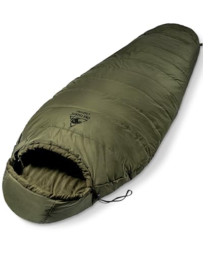Ein grüner Mumienschlafsack von OneTigris ist offen, der Schlafsack bietet Wärme und Komfort bei einer Betriebstemperatur von 8-15 °C für Camping-, Reise- und Wanderausflüge.