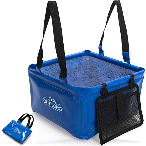 Große, faltbare Waschschüssel mit zusätzlicher Tasche für Camping und Outdoor-Ausrüstung - 22 Liter Kapazität, langlebiges Planen-Gewebe