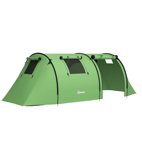 Stabiles Campingzelt für 3-4 Personen in Dunkelgrün von Outsunny, wasserdicht und mit Schlafzimmer und Wohnzimmer für eine komfortable Übernachtung während des Campings oder der Reise