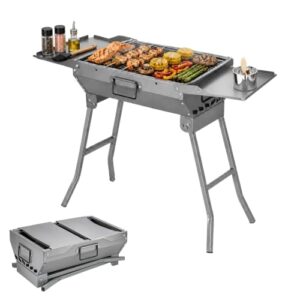 Tragbarer Holzkohlegrill mit 2 Seitenablagen, perfekt für Camping, Garten und Picknick