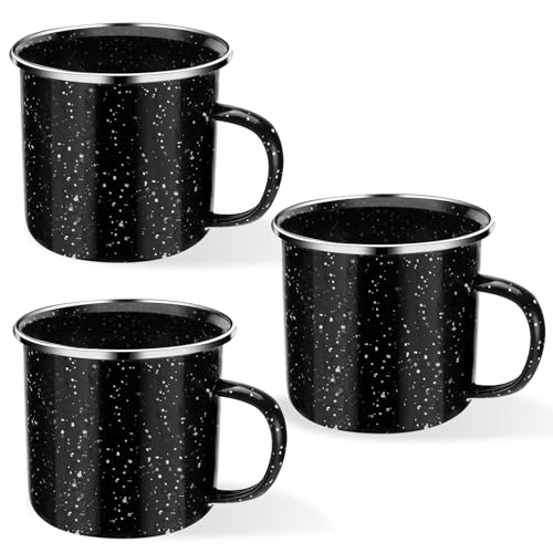 Drei emaillierte Trinkbecher aus Edelstahl, schwarze Farbe, ideal für Tee oder Kaffee, Geschenkidee für Freunde oder Familie