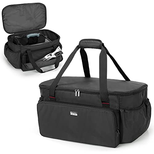 Tragbare Grilltasche aus schwarzer Lederimitat, kompatibel mit verschiedenen Gas- und Holzkohlegasgrills