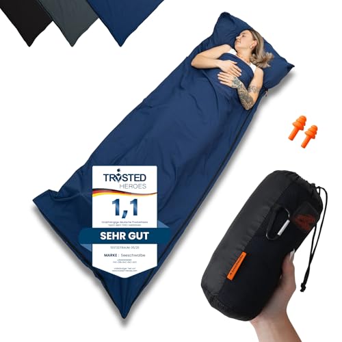 Ultraleichter Schlafsack aus Baumwolle für den Camping- oder Reisegebrauch. Kompatibel mit Decke. Hochwertiger und hygienischer Schutz vor Wetterbedingungen.